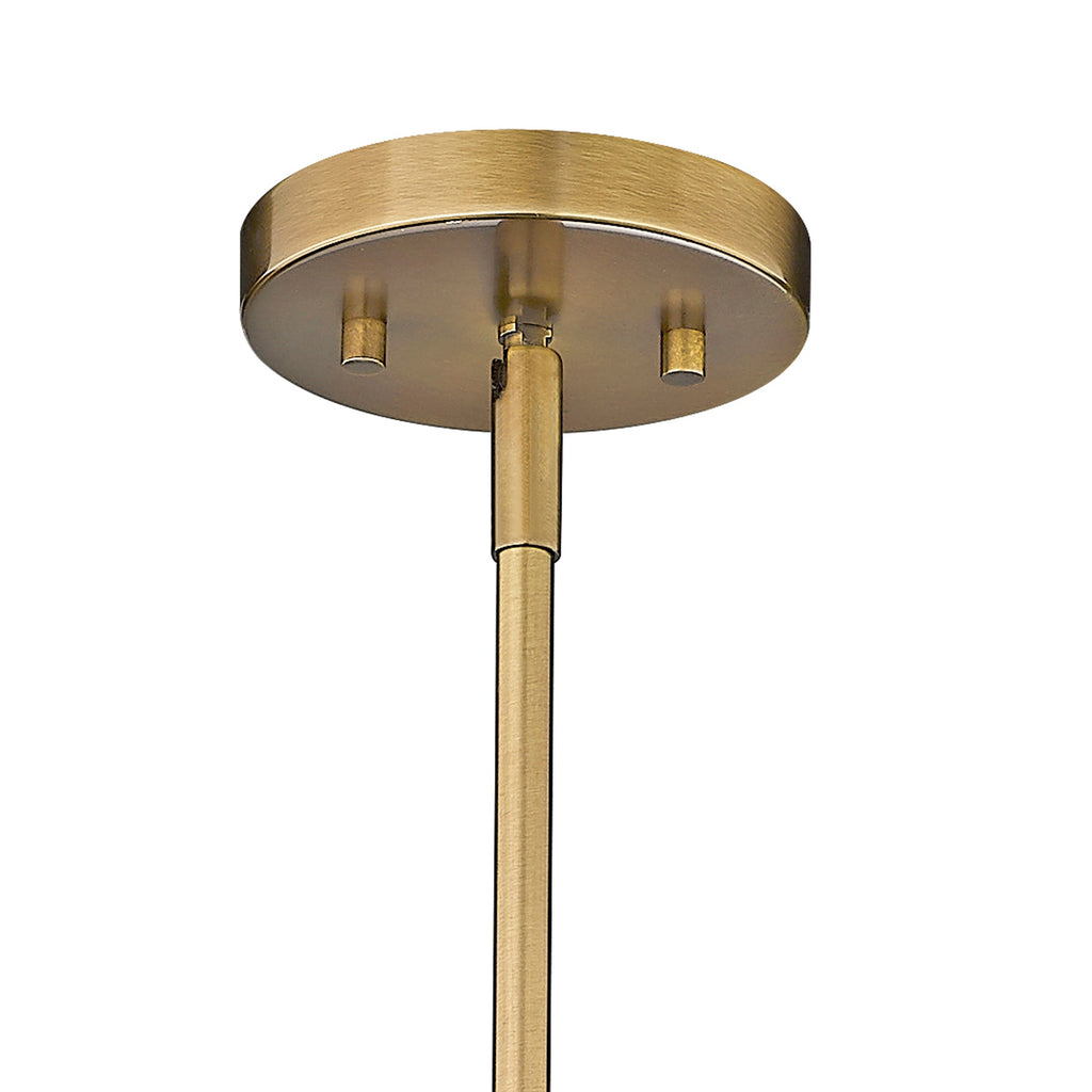 The brushed gold ceiling canopy and drop rod of the Clérachic Alabaster Ring Chandelier, ready for a hardwired fixing.