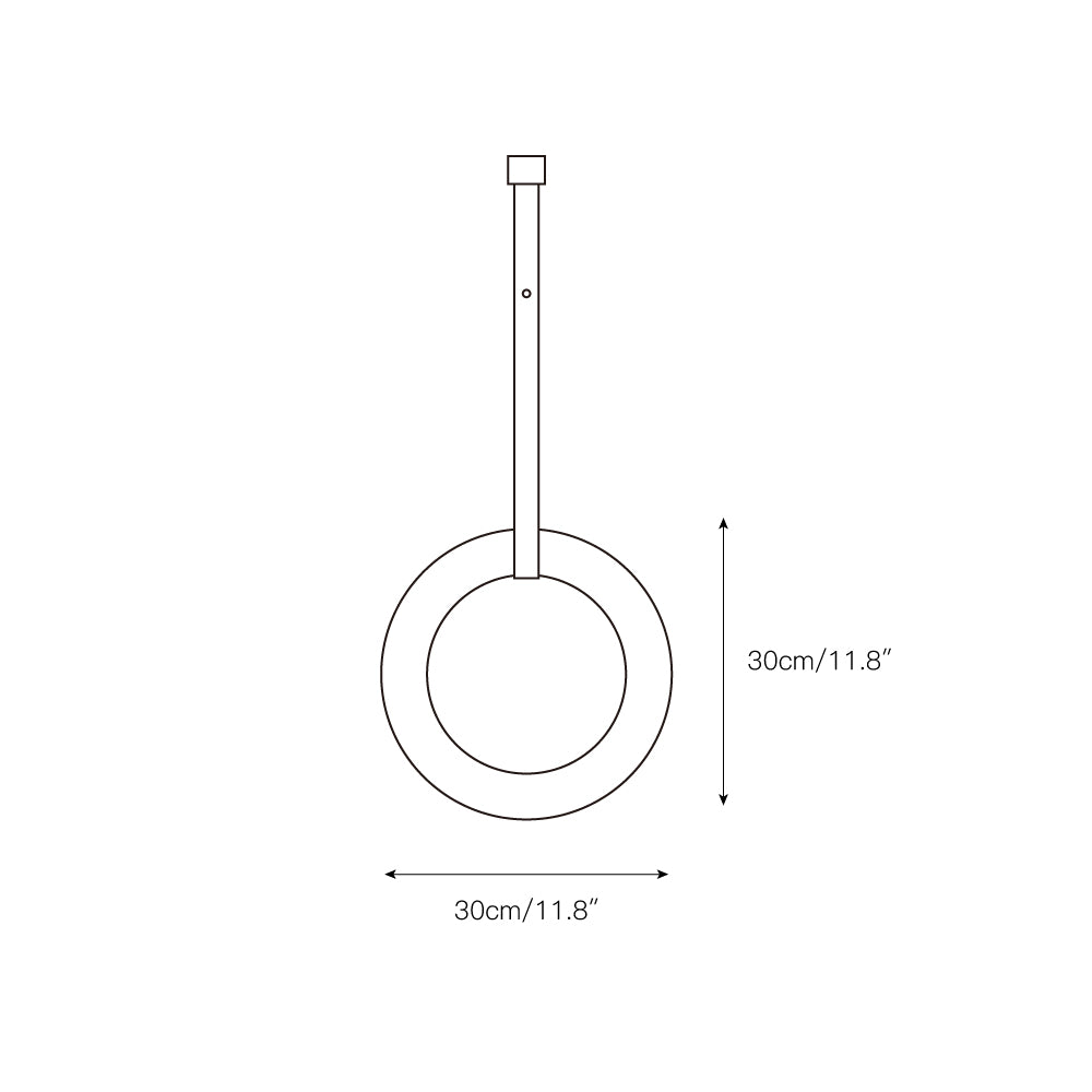 Dimension drawing of the small Clérachic Alabaster Ring Pendant Light, 30cm/11.8″ wide and 30cm/11.8″ high.