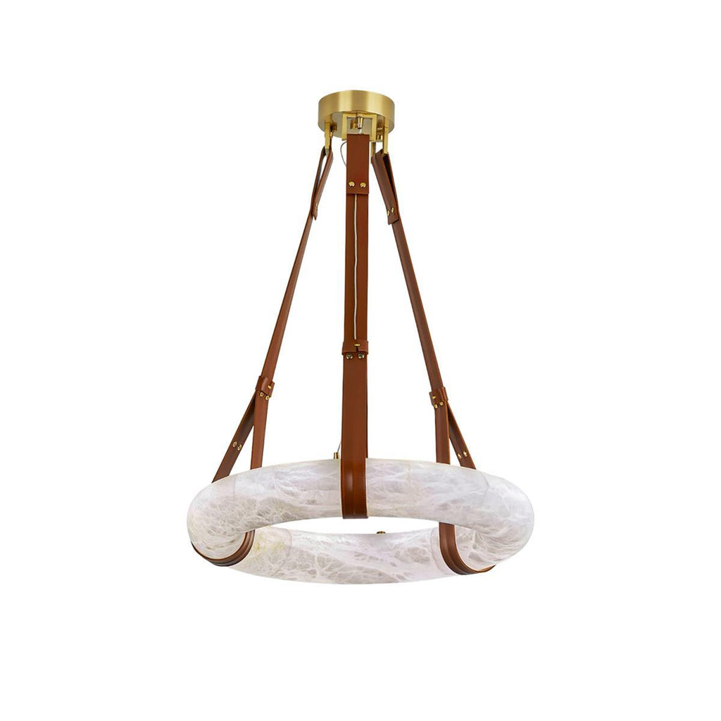 Clérachic Alabaster Ring Pendant Light photographed on a white background, showing the full drop from brass canopy to stone ring.