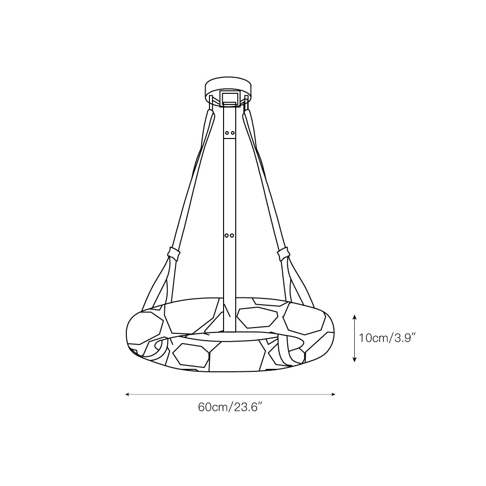 Dimension drawing for the Clérachic Alabaster Ring Pendant Light, 60cm/23.6” across the ring and 10cm/3.9” deep.