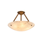 The smaller size of this Clérachic alabaster semi-flush light, glowing on white with fine dark veining.