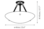 Clérachic ceiling light dimension drawing, every measurement marked in centimetres and inches.