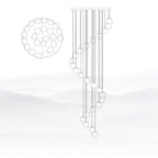 Line drawing of this Clérachic pendant, with a plan view of the sphere layout beside a side view of the cords and spheres.