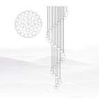 Line drawing of this Clérachic pendant, with a circular plan view of the spheres beside the tall spiral of cords from the canopy.