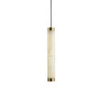 Clérachic alabaster pendant on a clean white background, showing the full slim column and both brass collars.