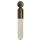 Clérachic Alabaster Tube Wall Sconce in antique brass, shown unlit against white so the pale stone column reads clearly.