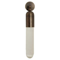 Front view of the Clérachic Alabaster Tube Wall Sconce, antique brass cap and round wall plate above the 55 cm stone tube.