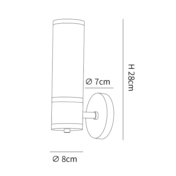 Clérachic wall light dimension drawing, every measurement marked in centimetres and inches.