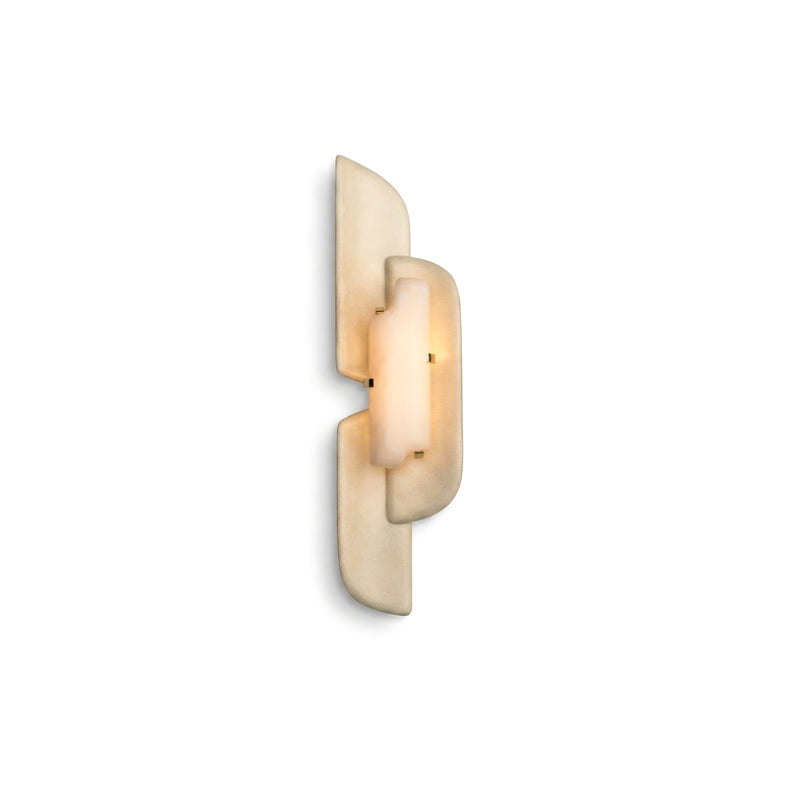 A Clérachic wall lamp lit on a white backdrop, shown as the mirror-image version with the panels turned the other way.