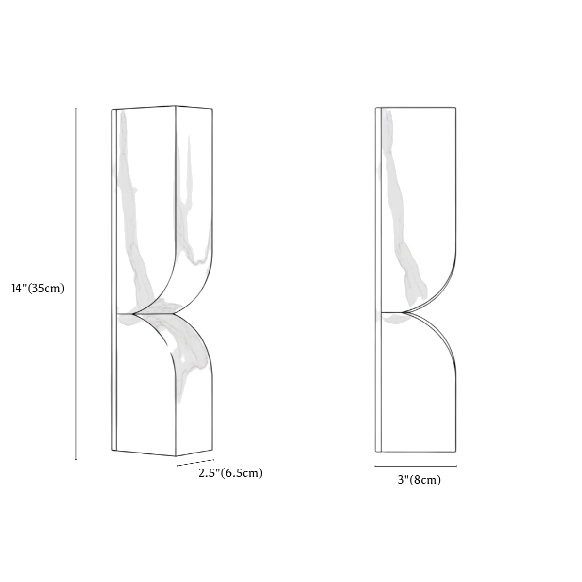Clérachic wall light dimension drawing, 35 cm, every measurement marked in centimetres and inches.