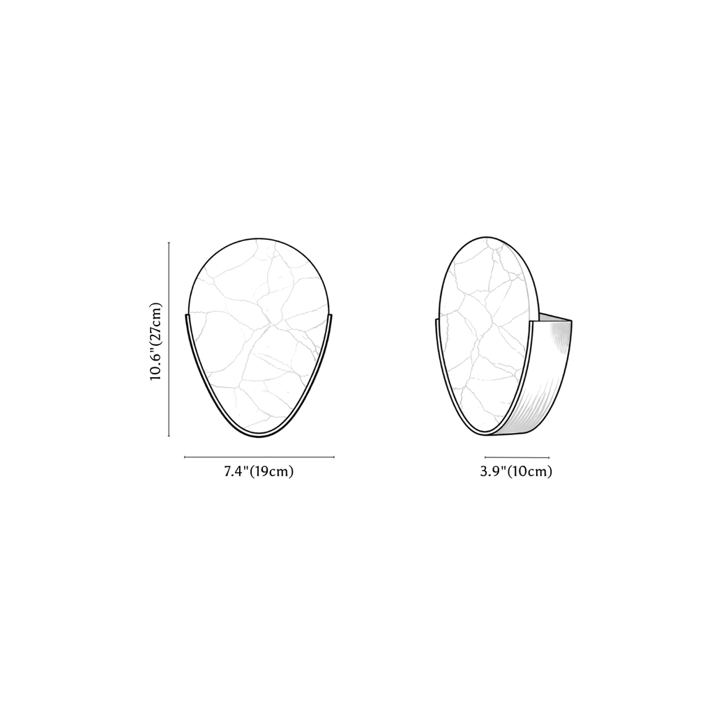 Clérachic wall light dimension drawing, every measurement marked in centimetres and inches.