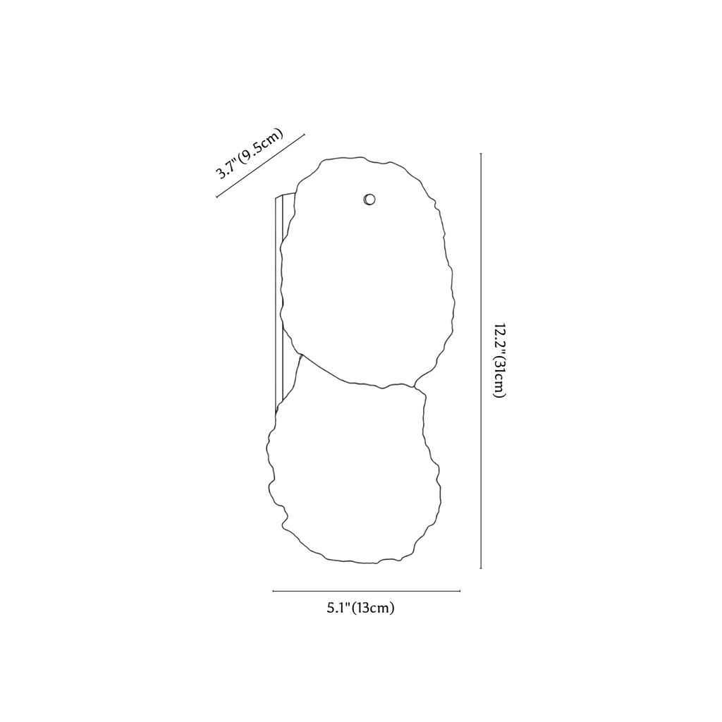 Clérachic wall light dimension drawing, 1 of 3, every measurement marked in centimetres and inches.
