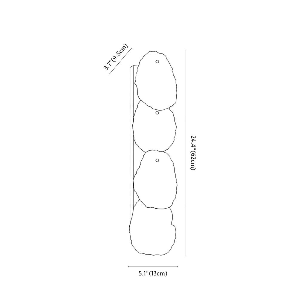 Clérachic wall light dimension drawing, 3 of 3, every measurement marked in centimetres and inches.