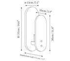 Clérachic wall light dimension drawing, every measurement marked in centimetres and inches.