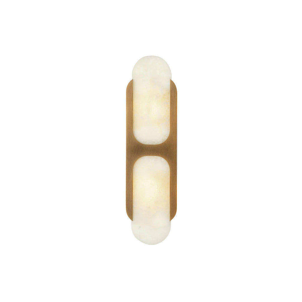 Clérachic Alabaster Wall Sconce, brass version photographed straight on so the natural veining shows through the lit panel.