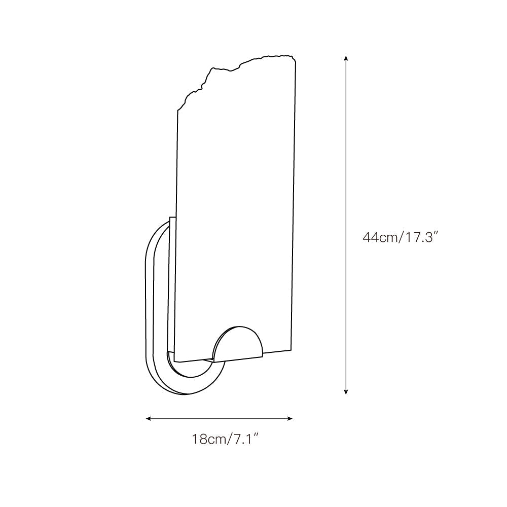 Dimension drawing for the Clérachic alabaster wall sconce, 18 cm (7.1″) wide and 44 cm (17.3″) high.