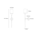Clérachic wall sconce dimension drawing, every measurement marked in centimetres and inches.