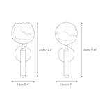 Dimension drawing for the Clérachic alabaster wall sconce: cup 31 cm / 12.2 in tall, 13 cm / 5.1 in wide; globe 30 cm / 11.8 in tall, 12 cm / 4.7 in wide.