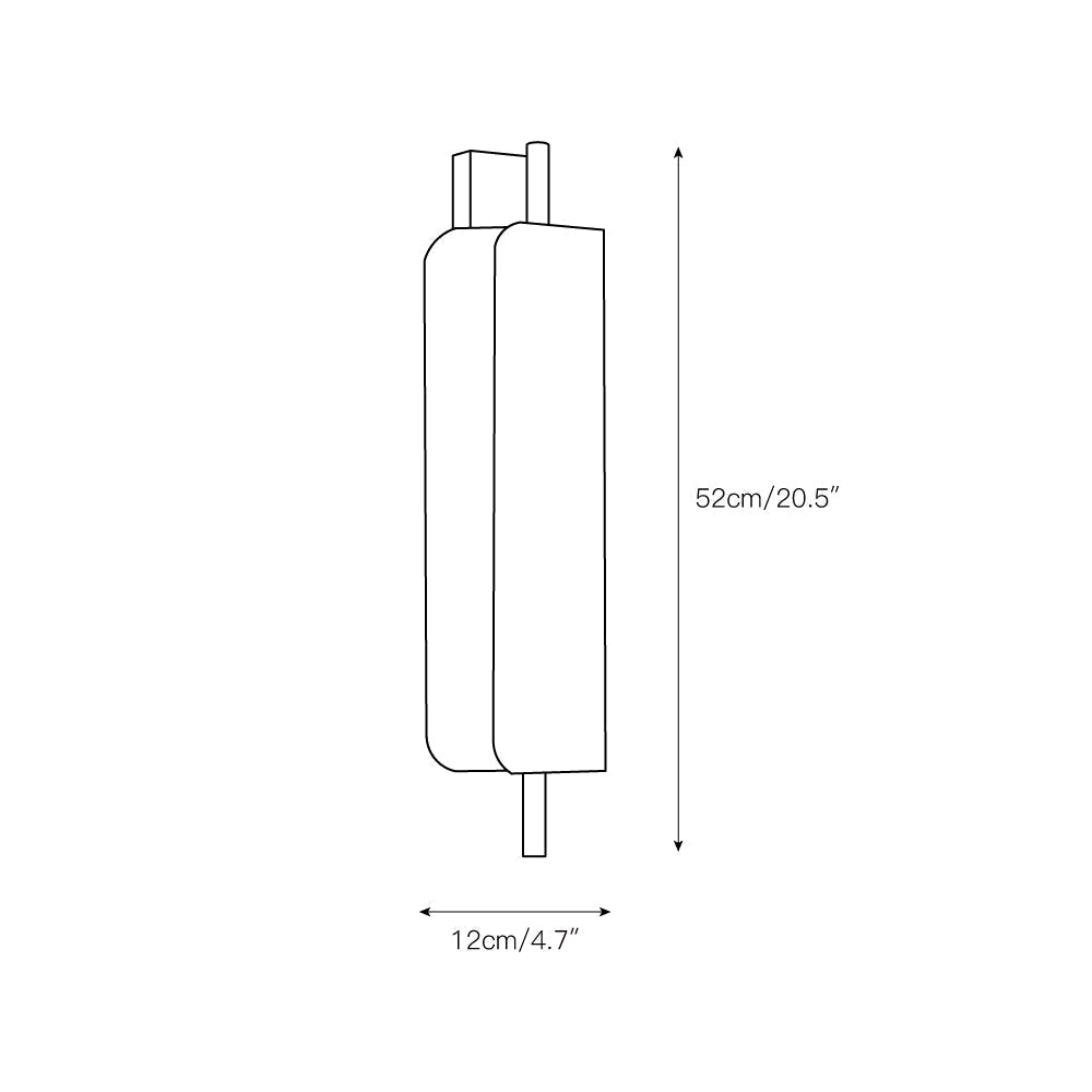 Dimension drawing for the Clérachic Alabaster Wall Sconce, 52 cm (20.5″) tall and 12 cm (4.7″) across from the wall.