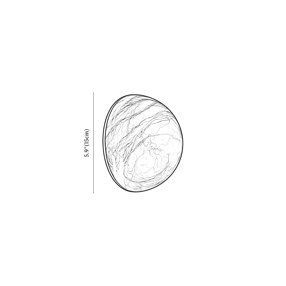 Clérachic wall sconce dimension drawing, 15 cm, every measurement marked in centimetres and inches.