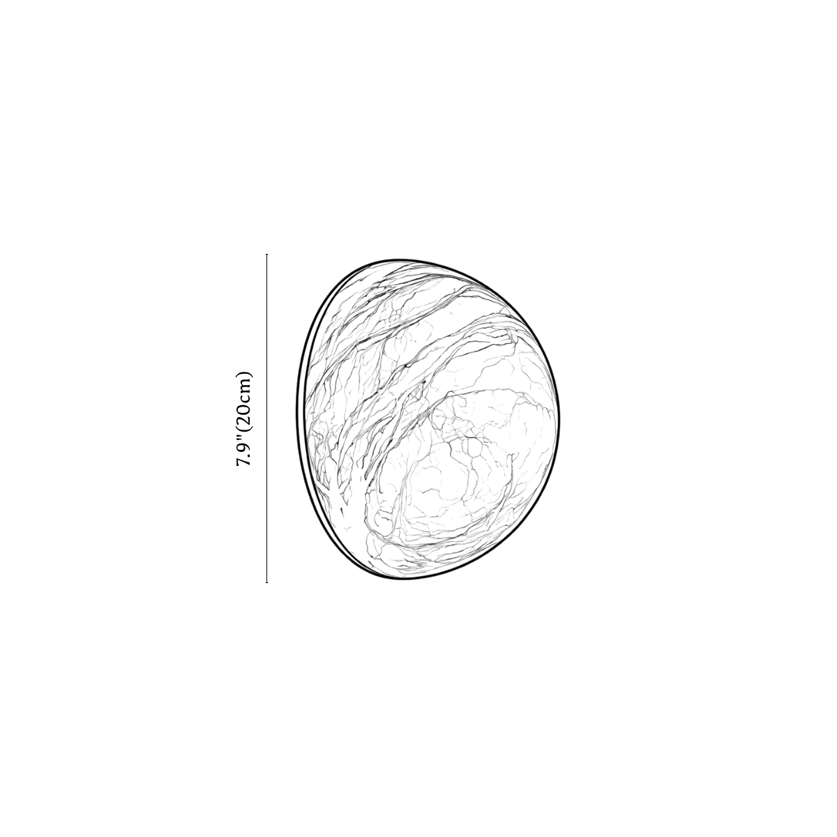 Clérachic wall sconce dimension drawing, 20 cm, every measurement marked in centimetres and inches.