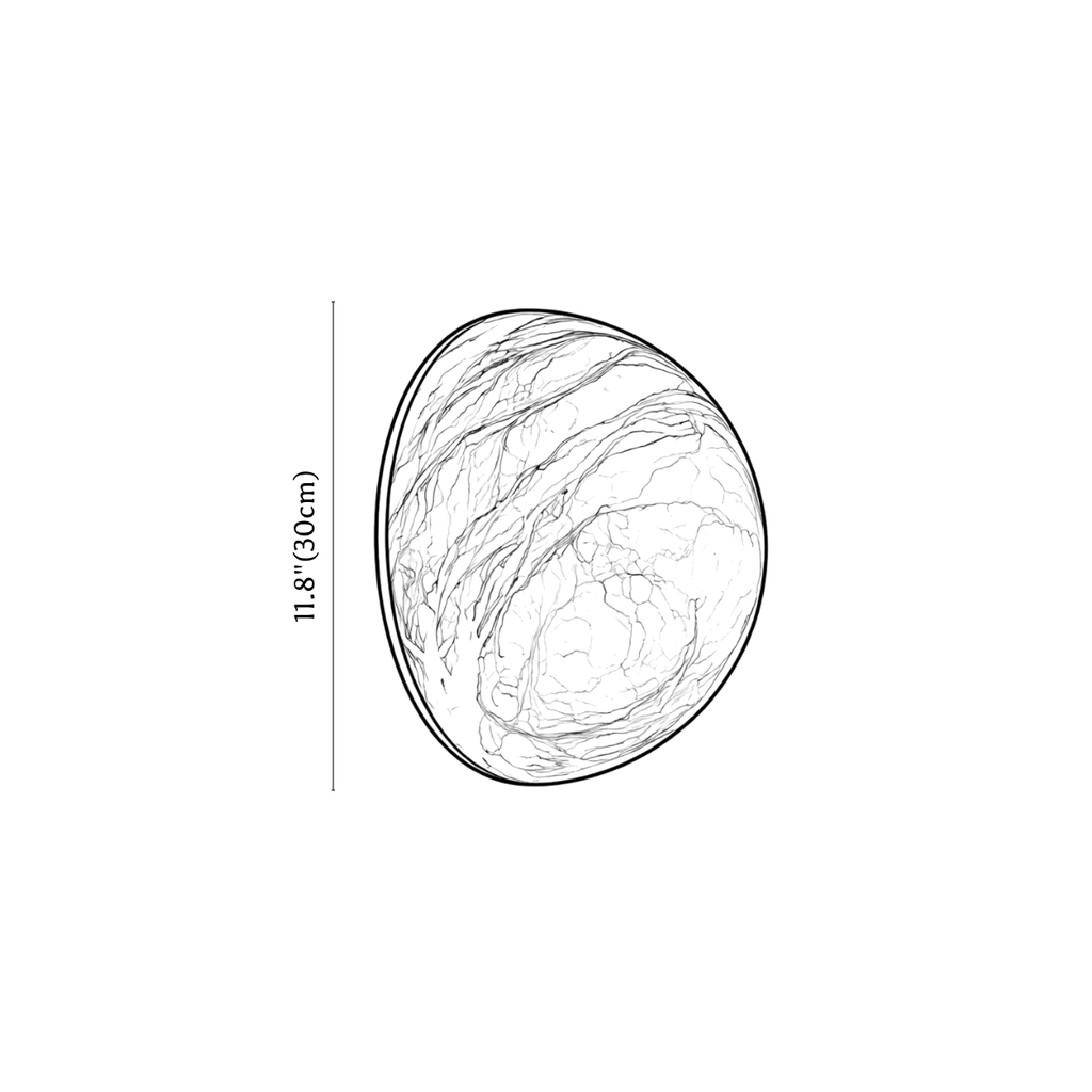 Clérachic wall sconce dimension drawing, 30 cm, every measurement marked in centimetres and inches.