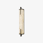 This Clérachic alabaster wall light shows a black-framed slab of veined stone with crossing bars, seen at an angle on a pale backdrop.