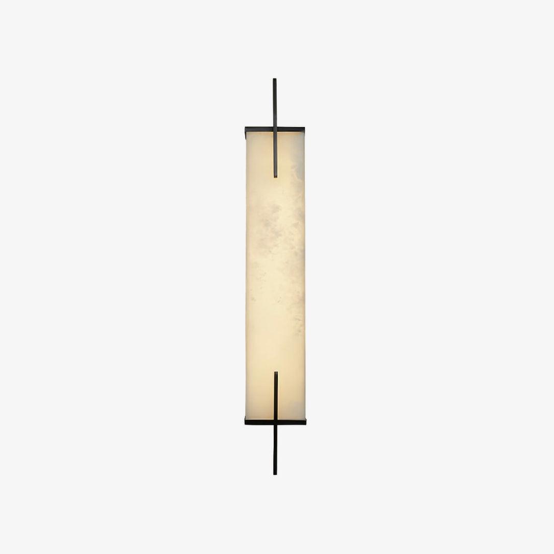 Front view of this Clérachic alabaster wall light on a pale backdrop, with a black frame and bars at the top and bottom.