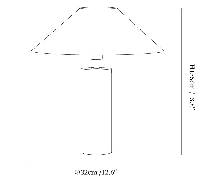 Dimension drawing of the alba stone table lamp, in outline against white.