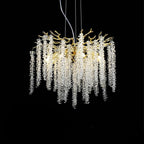The Clérachic Albero chandelier on black, seen close so the beaded crystal strands read clearly.