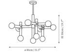 Dimension drawing of this Clérachic chandelier, with its 50 cm height and 80 cm diameter marked.