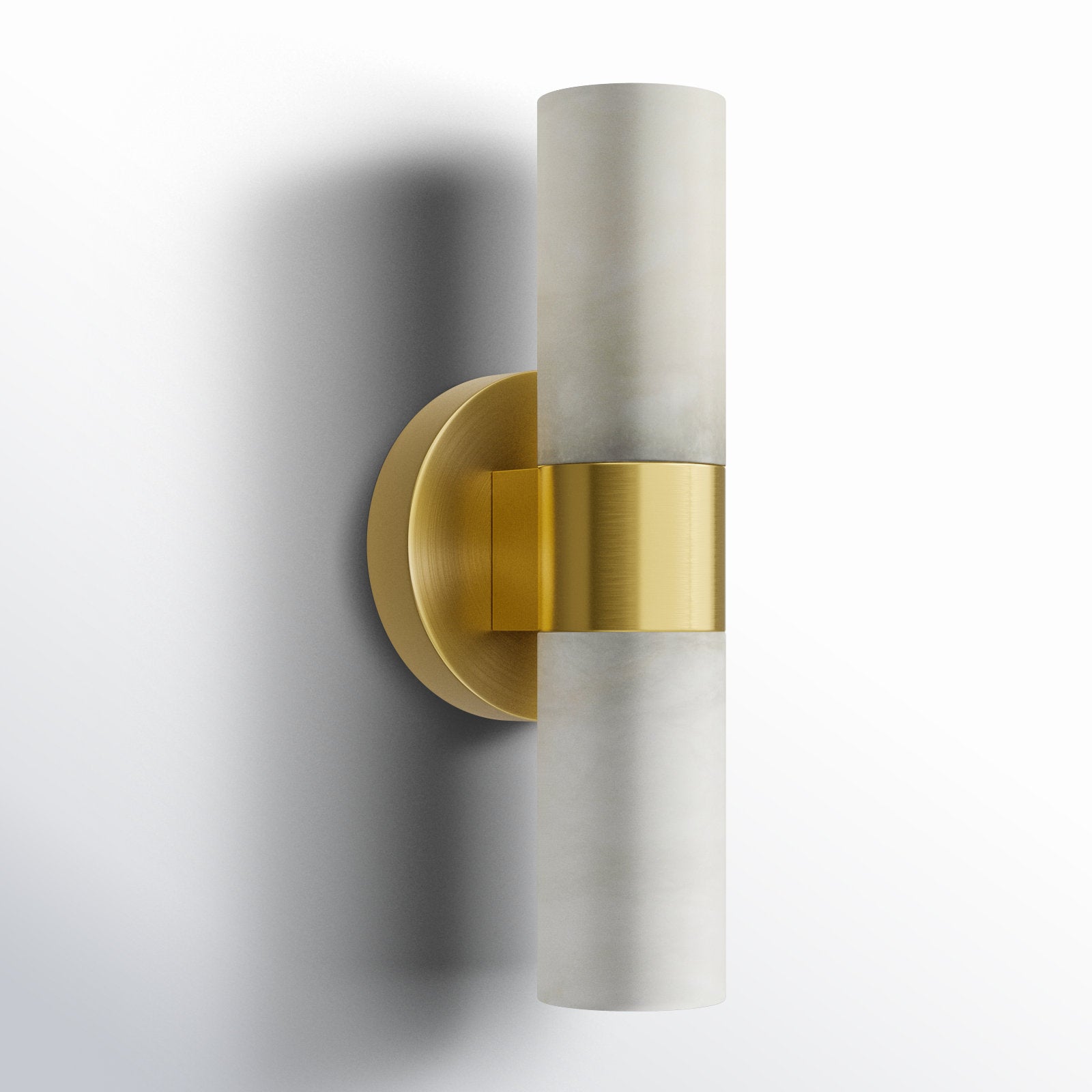 Clérachic Alight wall lamp at a three-quarter angle, casting a long soft shadow down the wall behind it.