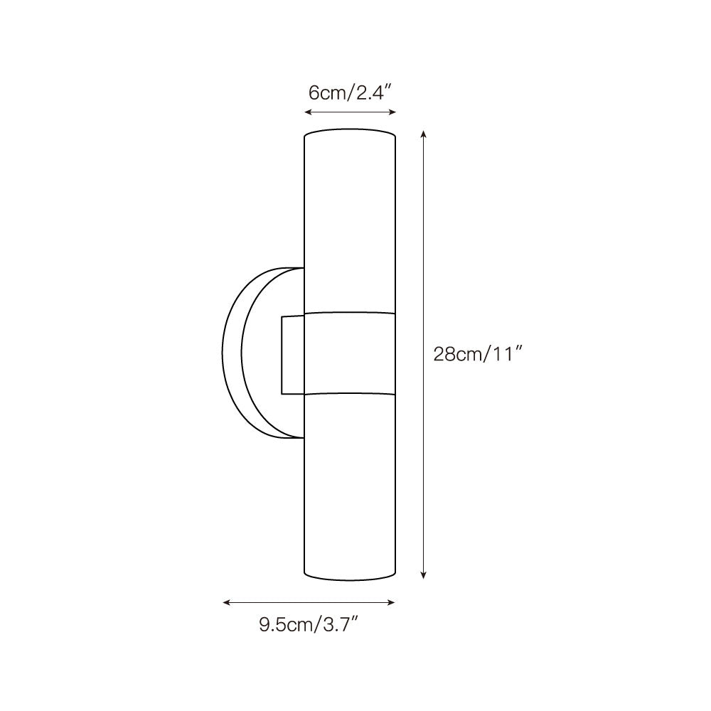 The Clérachic Alight dimension drawing: 6 cm / 2.4 in shade width, 28 cm / 11 in tall, 9.5 cm / 3.7 in projection.