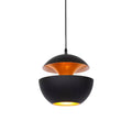 Smaller black pendant with a gold interior and a lit opening below, hung on a black cord, from Clérachic.