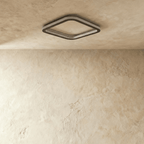 Clérachic slim rounded-square ceiling frame in black and frosted acrylic, unlit and mounted flush on a plastered ceiling.