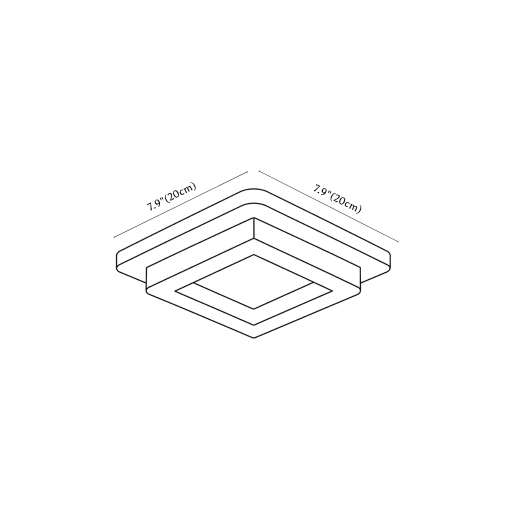 Clérachic ceiling light dimension drawing, 1 of 6, every measurement marked in centimetres and inches.