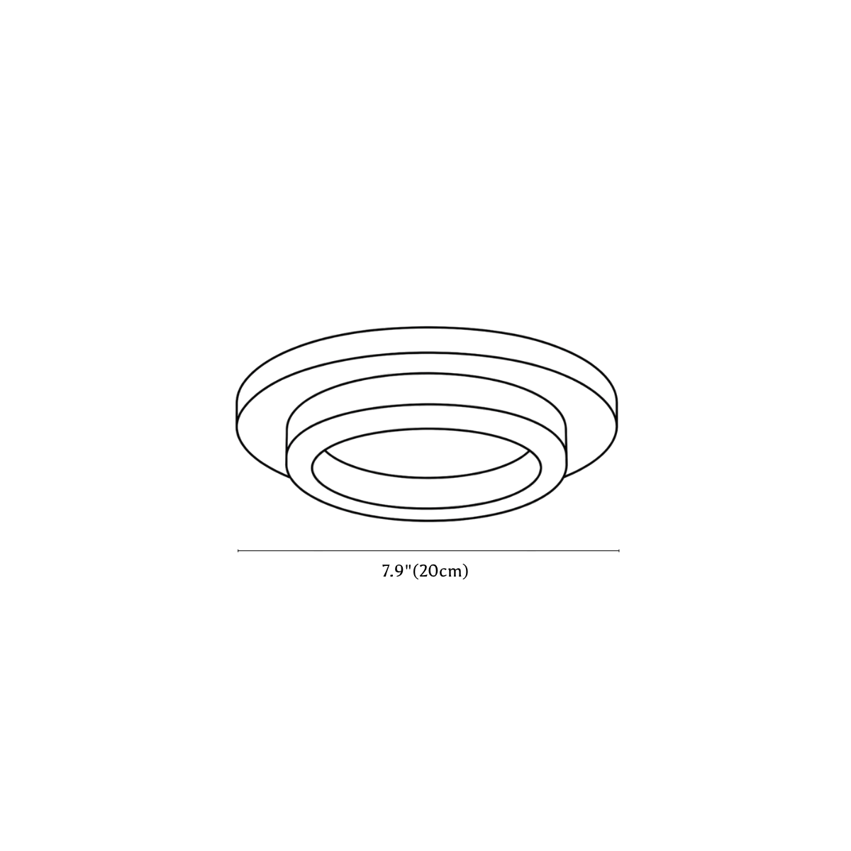 Clérachic ceiling light dimension drawing, 2 of 6, every measurement marked in centimetres and inches.