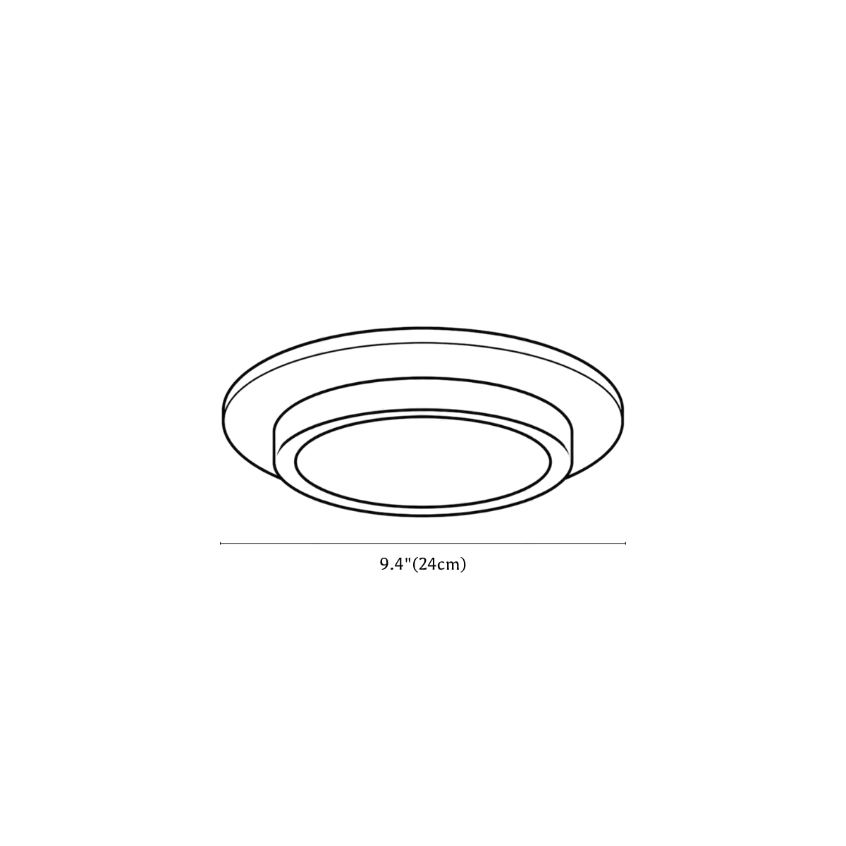 Clérachic ceiling light dimension drawing, 4 of 6, every measurement marked in centimetres and inches.