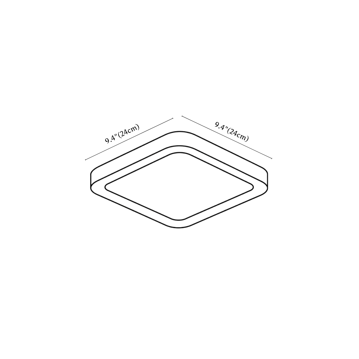 Clérachic ceiling light dimension drawing, 6 of 6, every measurement marked in centimetres and inches.