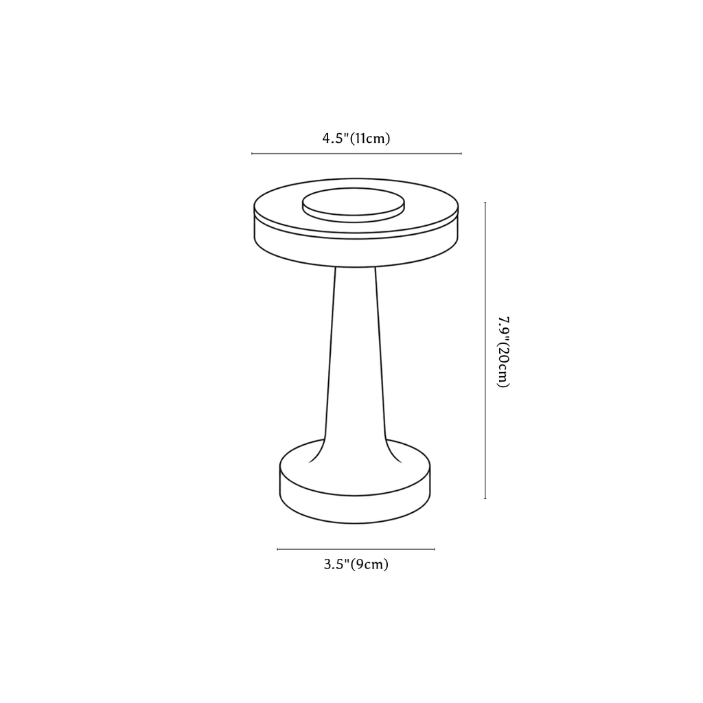 Clérachic table lamp dimension drawing, 11 × 20 cm, every measurement marked in centimetres and inches.