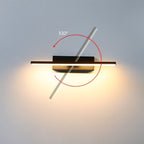 Clérachic black bar wall light shown horizontal with a ghosted white arm and red arrow marking its rotation range.