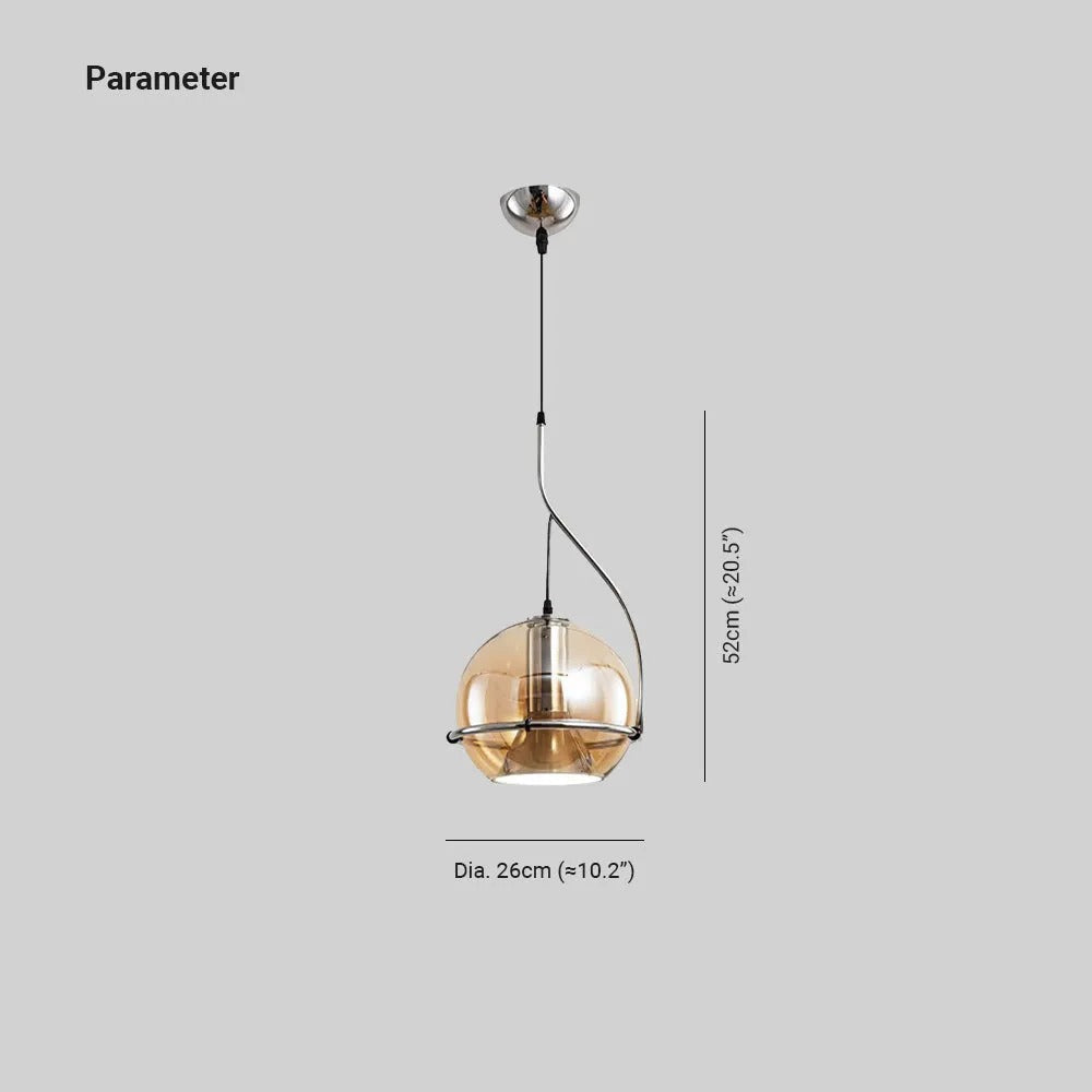 Dimension drawing for the Clérachic Amber Glass Dome Pendant Light, 52 cm / 20.5 in high and 26 cm / 10.2 in wide.