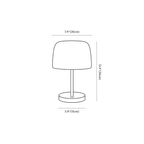 Clérachic table lamp dimension drawing, every measurement marked in centimetres and inches.