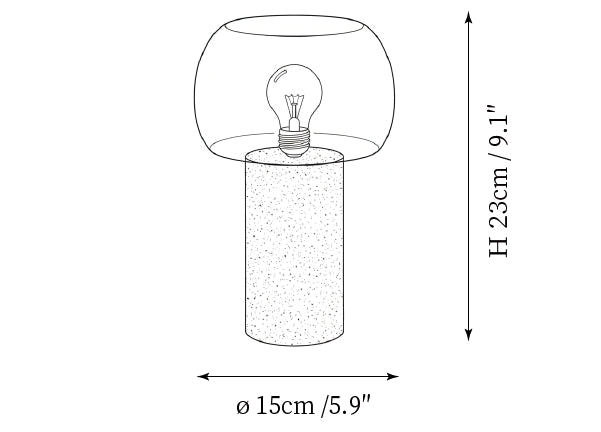 Dimension drawing of this Clérachic table lamp in its taller form, with its 23 cm height and 15 cm diameter marked.