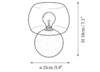Dimension drawing of this Clérachic table lamp in its shorter form, with its 18 cm height and 15 cm diameter marked.