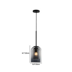 This Clérachic smoky gray glass pendant measures 15 cm wide and 22 cm tall, shown with its cord and canopy.