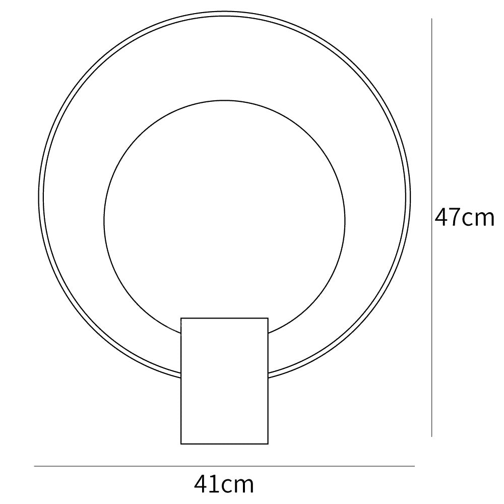 Dimension drawing of the amos camden table lamp, in outline against white.