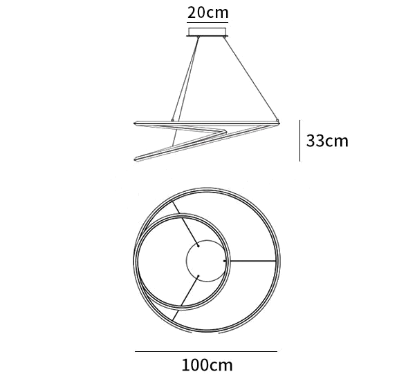 Dimension drawing of this Clérachic chandelier, with its height, width and canopy size marked.
