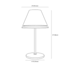 Clérachic table lamp dimension drawing, every measurement marked in centimetres and inches.