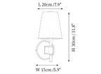 Clérachic wall light dimension drawing, 1 of 2, every measurement marked in centimetres and inches.